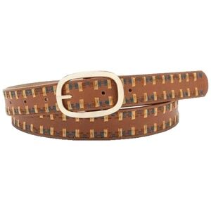 INC International Concepts Women's Laced Edge Faux Leather Belt Cognac M/L/XL